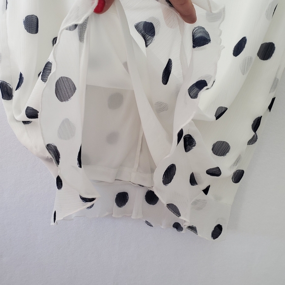 Karl Lagerfeld Paris Dress Womens‎ 10 Sheath Ivory Navy Polka Dot Lace Ruffle - Picture 11 of 16